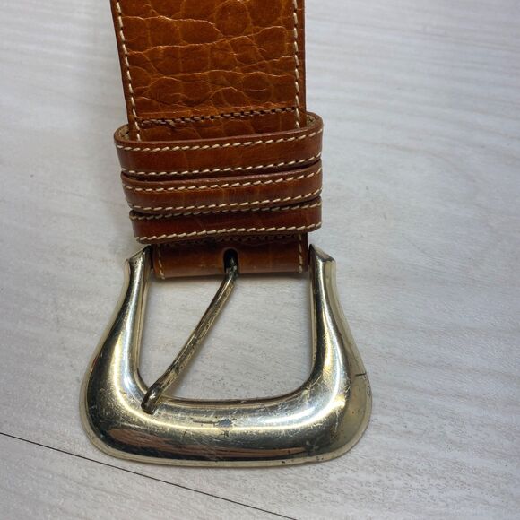 Cipriani Alligator Belt Medium Cognac Brown Italian Calfskin Gold Tone Buckle main image 7